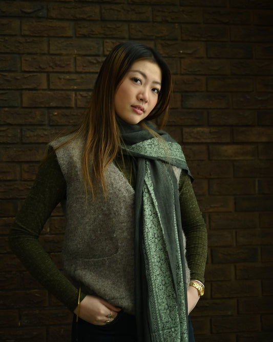 The Kashmir Pashmina Shawl (Grey/Mint)